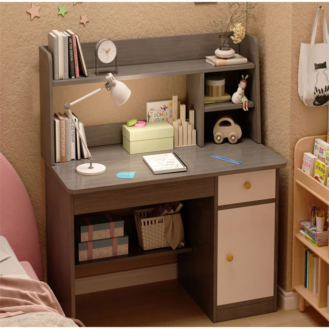 Tixpra 책상 책꽂이 일체형 책상 컴퓨터 책상 학생 데스크, 그레이