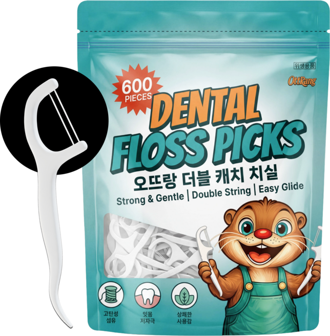 오뜨랑 2줄 더블캐치 일회용 치간 치실 대용량, 1개, 600개입, 80mm