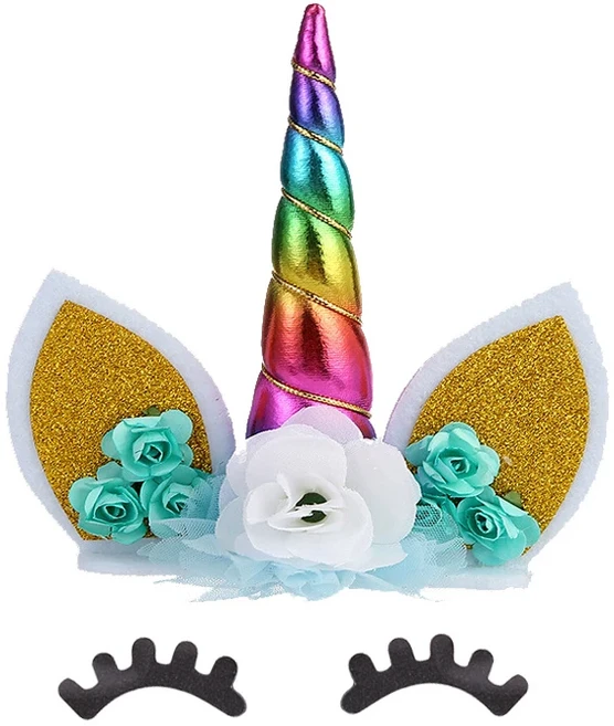 1세트 유니콘 케이크 토퍼 소녀 생일 파티 장식 액세서리 용품, 01 colorful