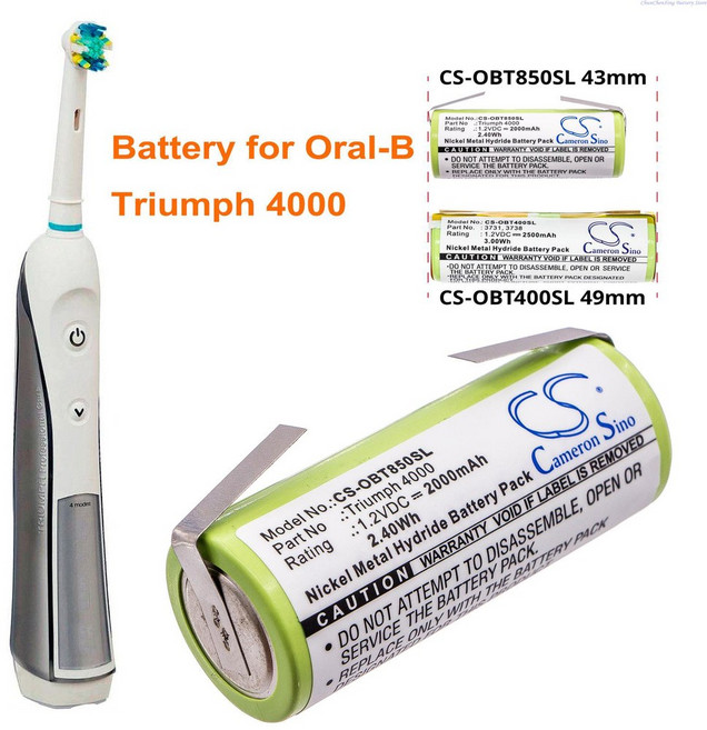Oral B Triumph 4000용 Cameron Sino 2000mAh 배터리 크기를 참고하세요.