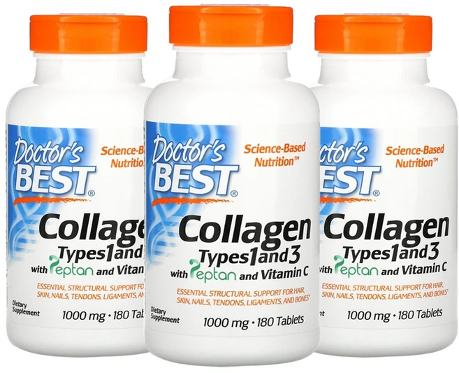 [ 2+1 ] 닥터스베스트 콜라겐 타입 1형 앤 3형 1000mg 펩탄 비타민C 함유 180정 Non GMO, 3개 - 쿠팡