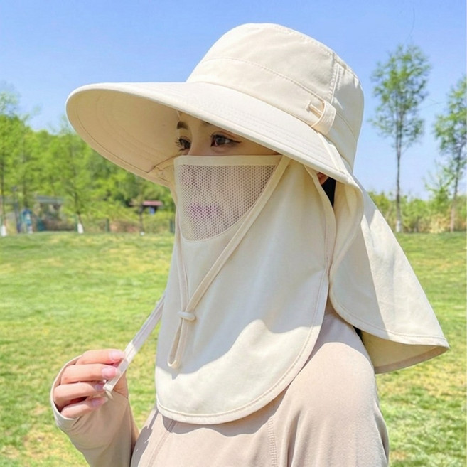 비엔즈 자외선 차단 모자 햇빛 가리개 농사 골프 등산 야외 여름 썬캡, 아이보리