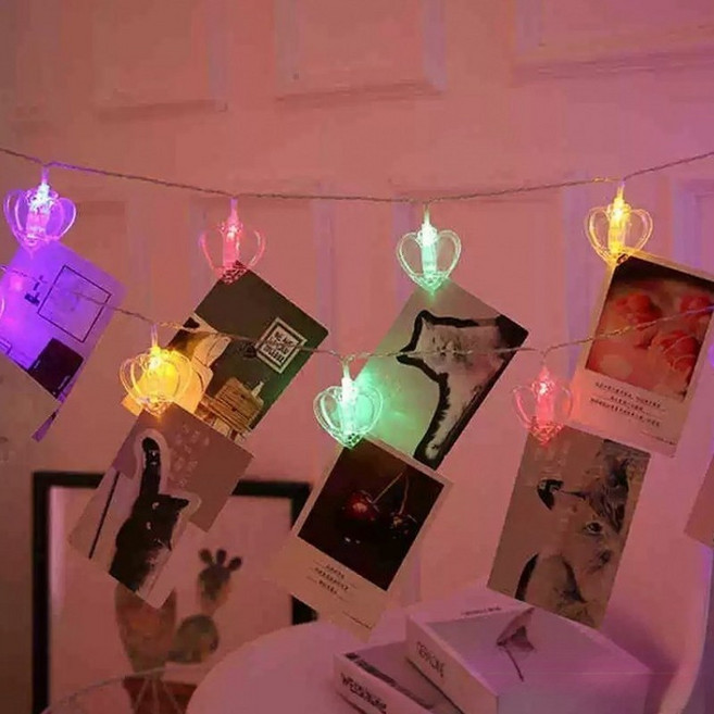 굿도우 LED 포토클립 램프 사진 집게 가랜드 3m, 1개, B.하트컬러라이트