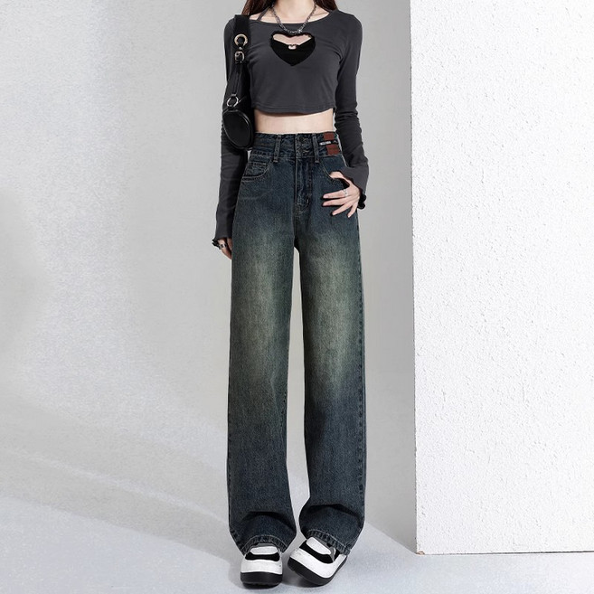 lofei 겨울 여성 기모안감 하이웨이스트 스트레이트핏 데님팬츠 KZ05