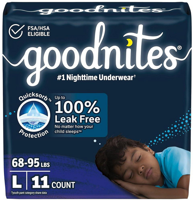 굿나이트 Goodnites 어린이 남아용 야간 기저귀 속옷 221698, 11, Large