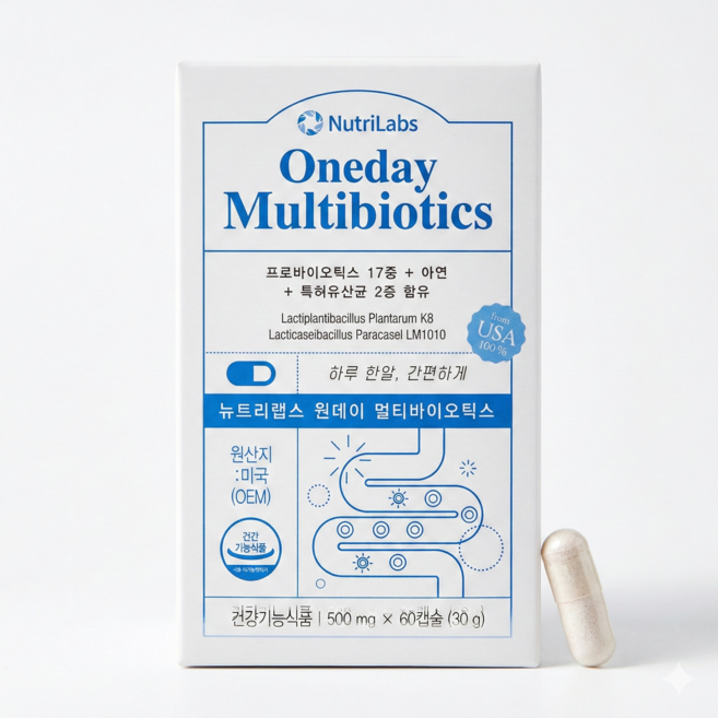 뉴트리랩스 원데이 멀티바이오틱스 500mg 100억 유산균 (프로바이오틱스 17종+아연+특허균 2종 함유), 60정, 6개