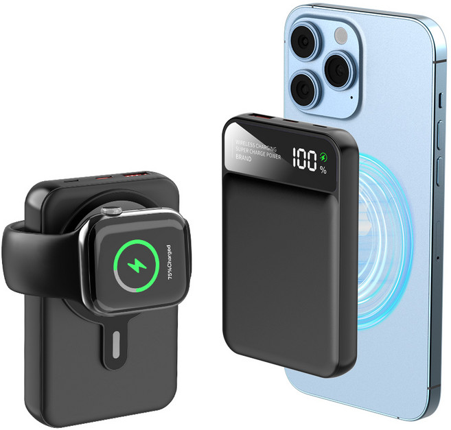 THOUSTA 무선 3in1 대용량 PD 22.5W QC3.0 고속충전 맥세이프 보조배터리 10000mAh, 블랙