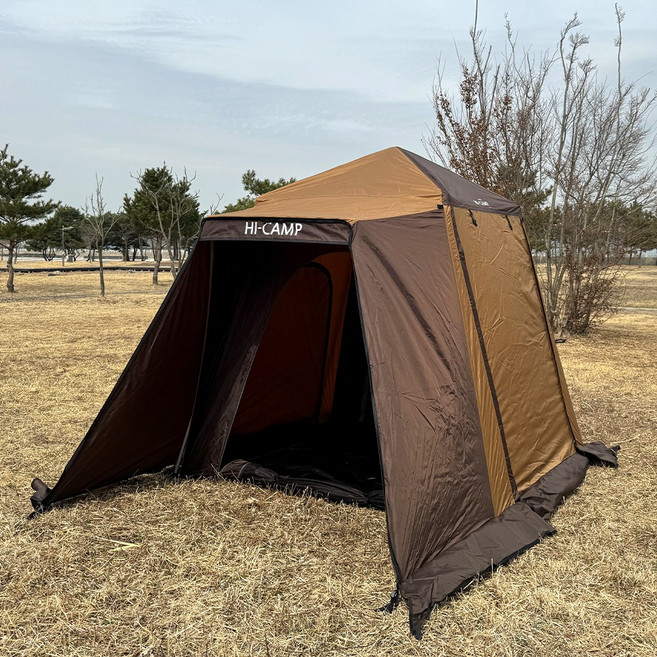 하이캠프 국산 자동 낚시텐트 풀플라이 포함, 브라운