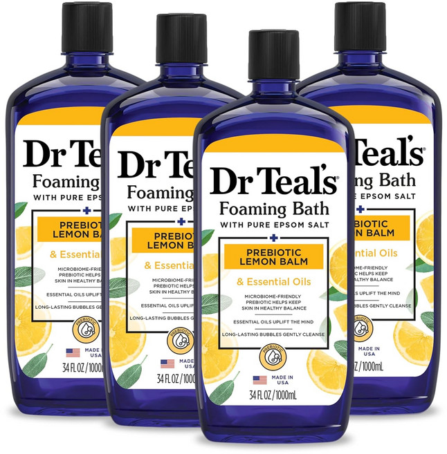 Dr Teal's 솔트 버블배스 4개 에센셜오일 각질제거 보습 스트레스해소 각질제거 거품목욕 입욕제 집들이선물 레몬밤