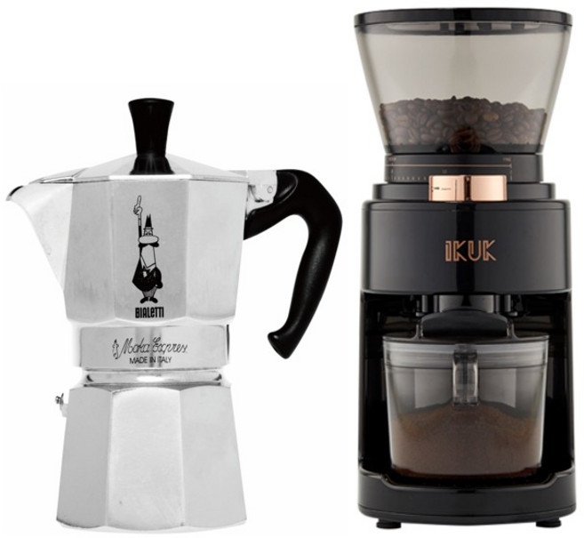 BIALETTI 經典摩卡壺與 IKUK 多段研磨咖啡機組合, 磨豆機+經典摩卡壺6杯份