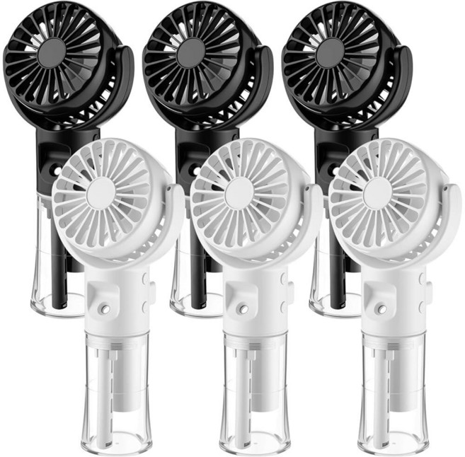 ZeahVeyora 6 Pack Handheld Portable Misting Fan 4 Speeds Rechargeable Battery Operated Fan with Wa, Black,White