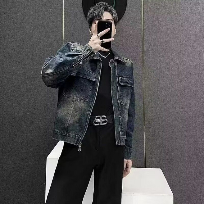 COSYEVNO 데님 코트 남 봄 가을 멀티 포켓 남자 카고 재킷