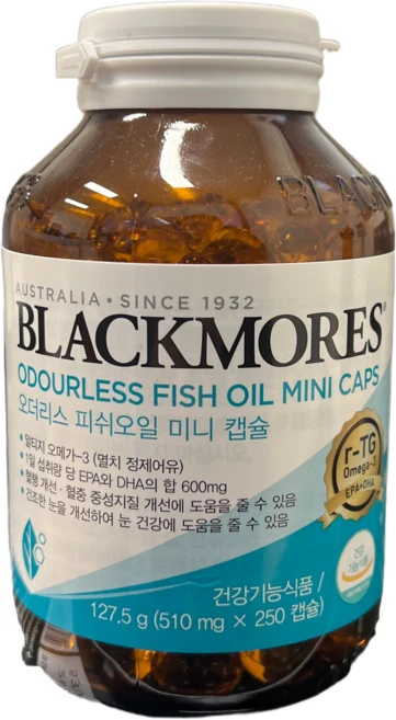 블랙모어스 오더리스 피쉬 오일 미니 캡슐, 250정, 1개 - 쿠팡