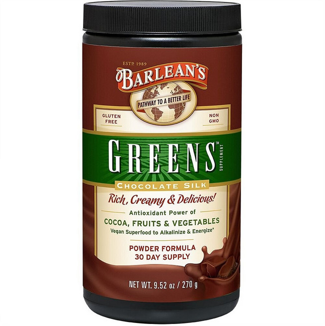 Barlean's Greens Chocolate Silk 발린스 그린스 파우더 초콜릿 실크 270g, 1개