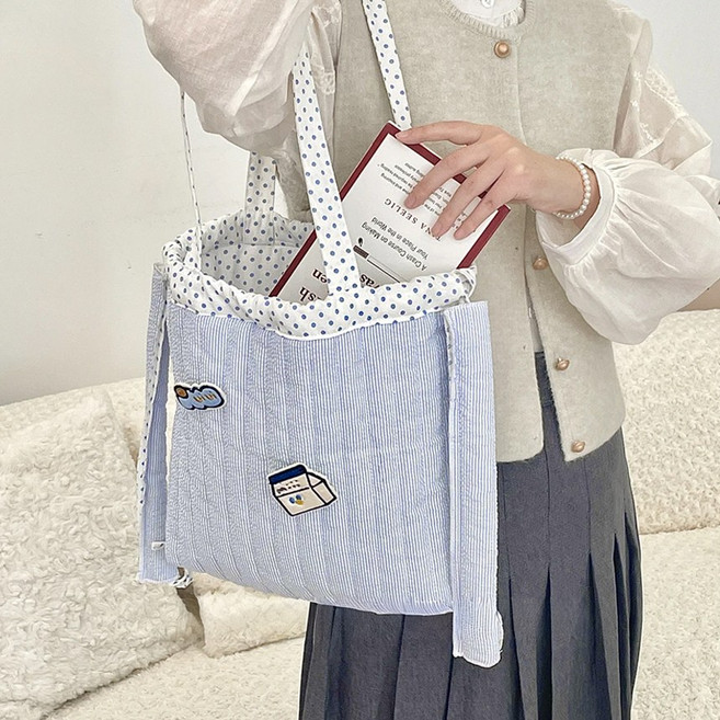 루톰 누빔 퀼팅백 대학생 데일리 보조가방 토트백 백팩 2way, 블루