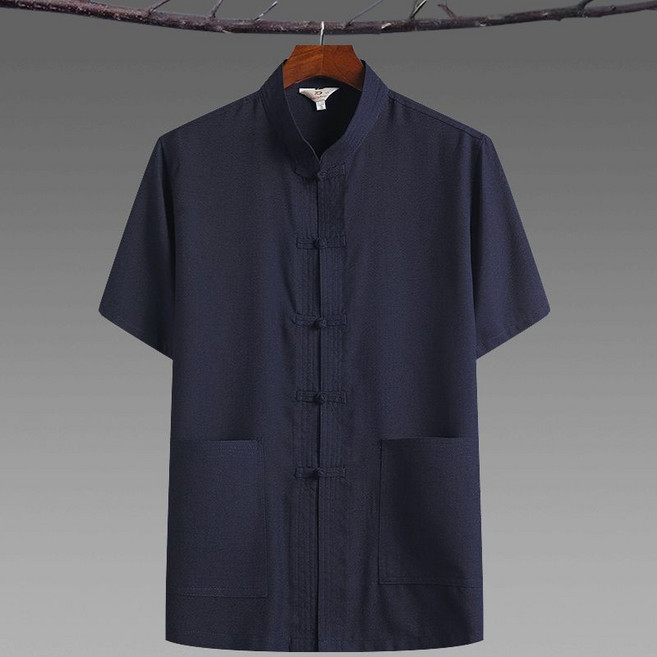 中老年人唐裝短袖襯衫套裝 夏季新中式漢服爸爸裝太極服