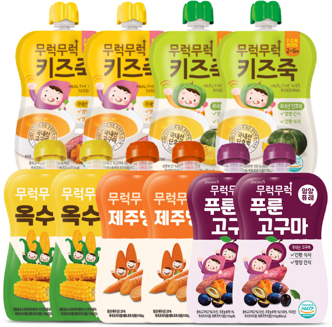 무럭무럭 키즈죽 과일퓨레 알뜰 10팩(고구마 단호박 옥수수 제주당근 푸룬고구마 각 2팩)