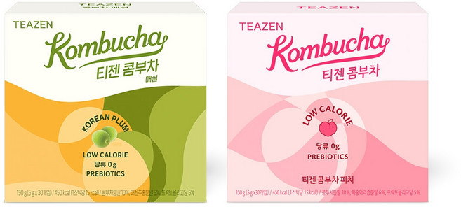 티젠 가볍게 맛있는 콤부차 매실+피치 60스틱, 5g