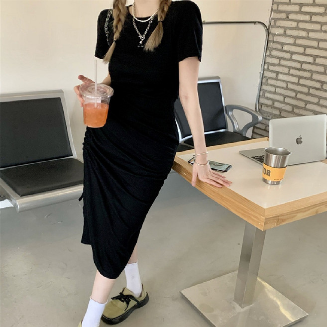 마리하우스 셔링끈 반팔 롱원피스