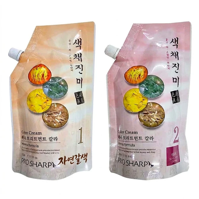 색채진미 한방헤나 칼라크림 1제+2제 각500ml, 자연갈색(1제+2제), 1개 - 쿠팡