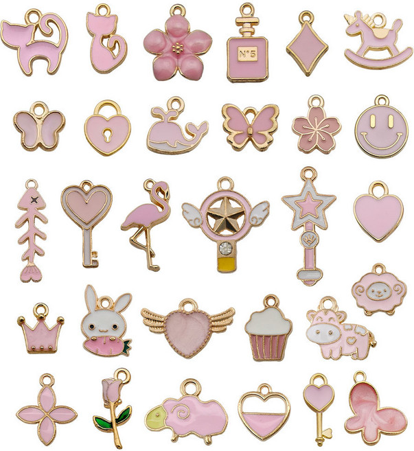 (30p) 펜던트 참장식, 핑크 30개, 1세트