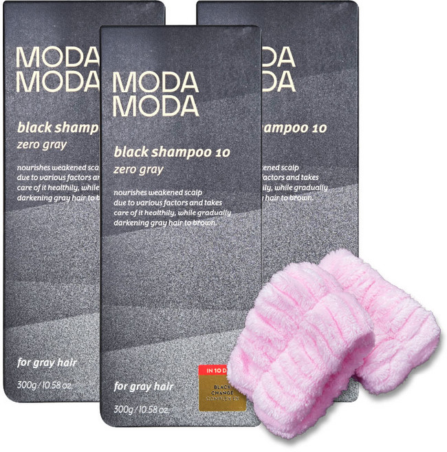 모다모다 제로 그레이 블랙 새치 염색 샴푸 추가 구성 세안 밴드 1P, 3개, 300g