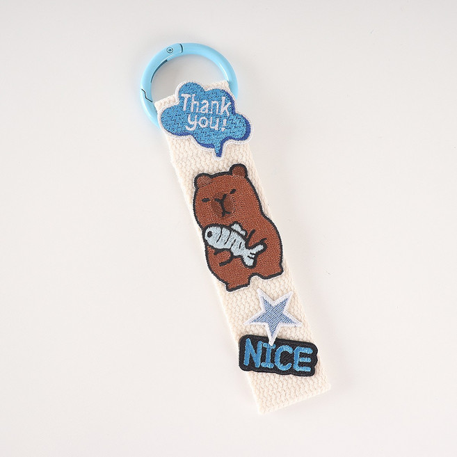 완제품 와펜 스트랩 키링 단체 선물 가방 꾸미기 귀여운 디자인 왕고리, 1개, 카피바라 스카이