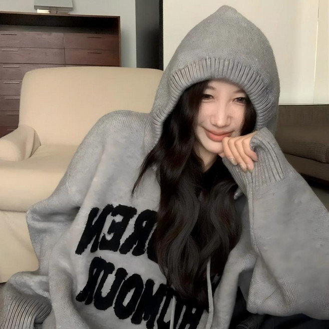 엘브 여성 후드 니트 티셔츠 봄가을 이너 니트 (양말 증정)