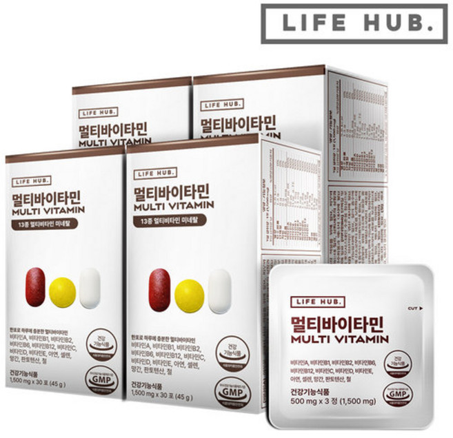 라이프허브 멀티바이타민 4세트(1500mg x 120포) 4개월분, 4박스