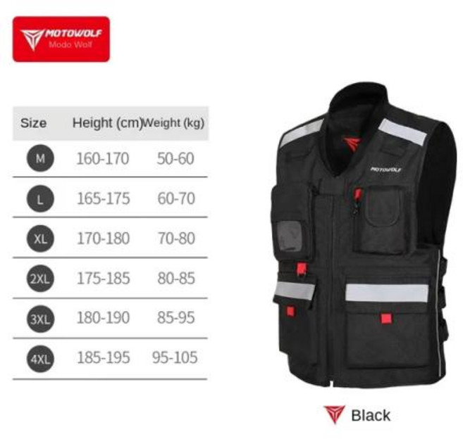 라이더조끼 Motowolf 오토바이 도로 사이클링 세트 여행 반사 안전 조끼 낙하 방지 야광 차케타 모토, 1개, 24) Black - XXL