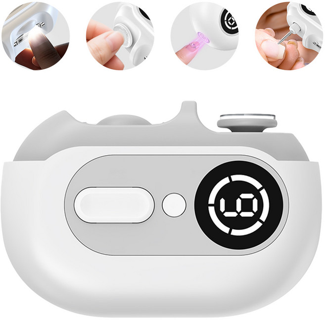 Nolirva 4in1 충전식 전동 손톱깎이 무선 자동 멀티 네일 케어기 디스플레이 LED 조명 비트 저소음 손톱 정리기, 1개, 화이트