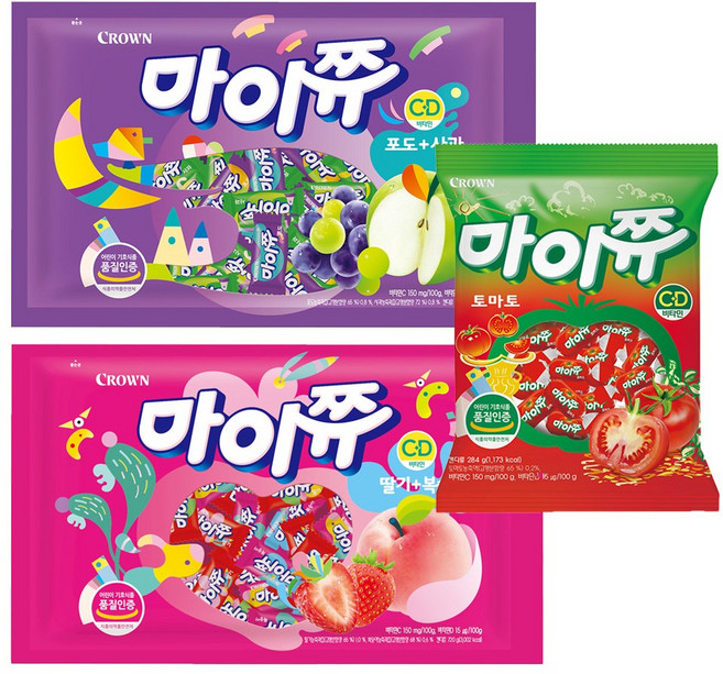크라운 마이쮸 딸기복숭아+포도사과 +토마토, 1세트, 1.724kg