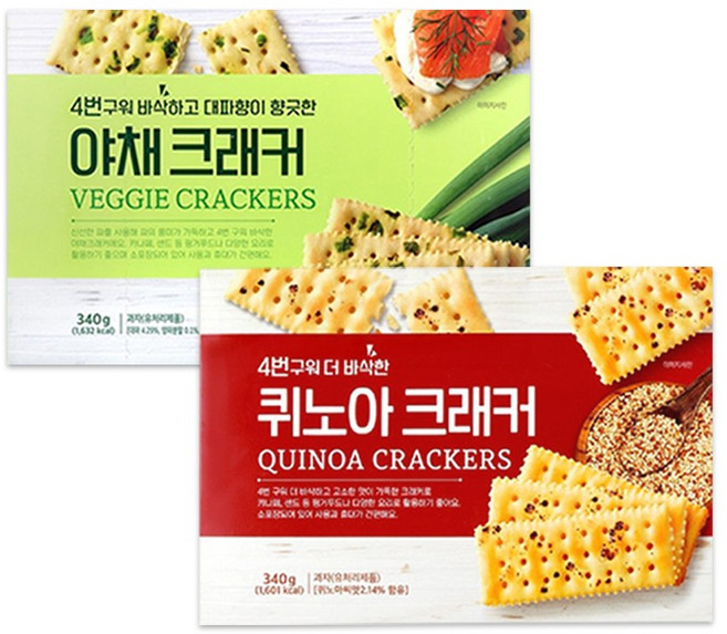 퀴노아 야채 크래커 340g (각 1개 총2개) 담백 대파 비스킷 회사 학교 탕비실 과자, 1세트