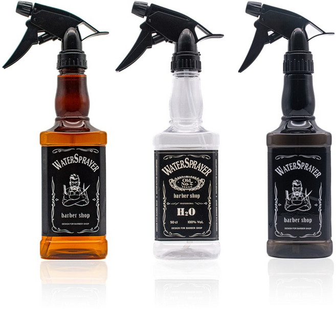 에이치컴퍼니 바버샵 미용실 가정용 헤어 안개분사 일자분사 분무기 500ml, 3개, 브라운+투명+블랙