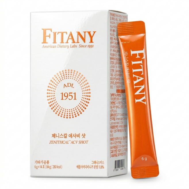 [FITANY] 피타니 제니스칼 애사비 샷 그래니스미스 애플사이다비니거, 84g, 1박스