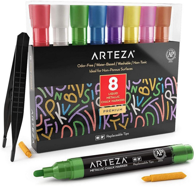 ARTEZA 액체 분필 마커 8개 세트 메탈릭 색상 지울 수 있음
