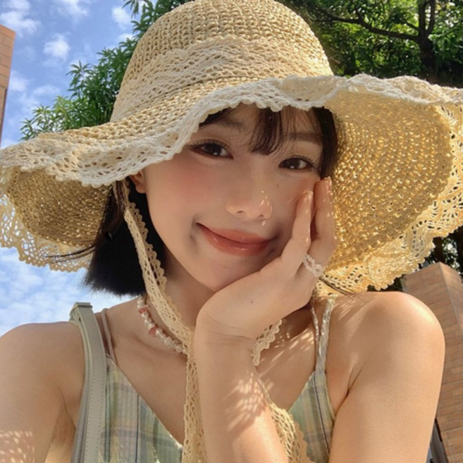 루비앤 라탄 버킷햇 클래식 레이스 벙거지 모자 밀짚 비치 왕골 턱끈 라피아햇 휴양지 모자