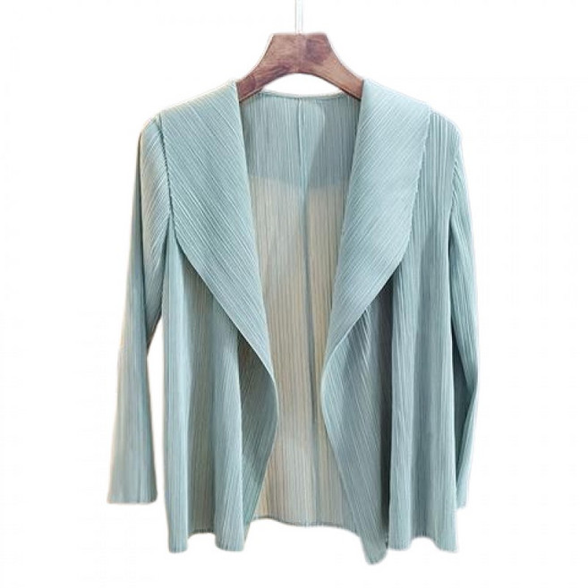 티류으스 여름 기질이 슬림해 보이는 칠부 소매 톱 여성 플리츠 주름 가디건 패션 루즈핏 아우터 선 스크린 자켓 솔리드 빈티지 스타일리쉬 셔츠