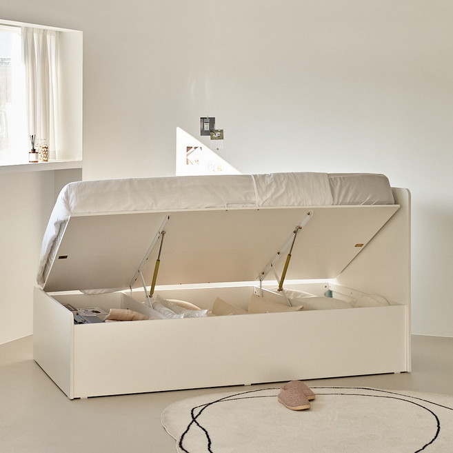 [국내생산 E0등급] 포더홈 포미 E0 리프트업 수납침대 슈퍼싱글 SS 프레임 높이 400_본넬 매트리스, 화이트