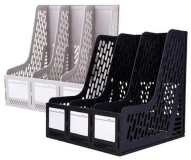 델리 9845 조립식 데스크 화일홀더 3칸 책꽂이 정리함, 블랙