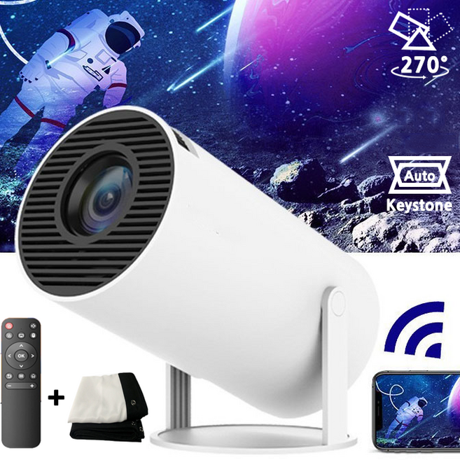 BIKASU 스마트 가정용 미니빔 빔프로젝터 휴대용 캠핑용 빔 프로젝터 180도 회전 초점 초고화질, 빔프로젝터+스크린