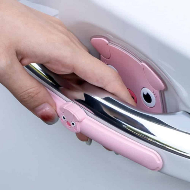실리콘스티커 차량 문손잡이 실리커 스크래치방지 핑크 돼지 쿠션
