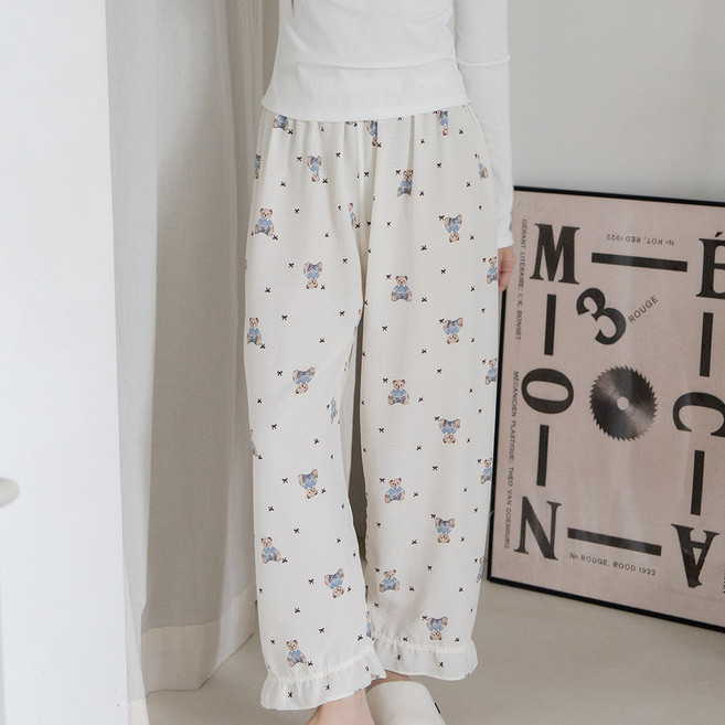 국산 여성 귀여운 프릴 파자마 긴바지