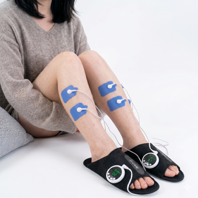 큐케어 EMS 저주파 슬리퍼 다리마사지 발바닥 종아리 발 마사지기, 검정, 큐케어발마사지기