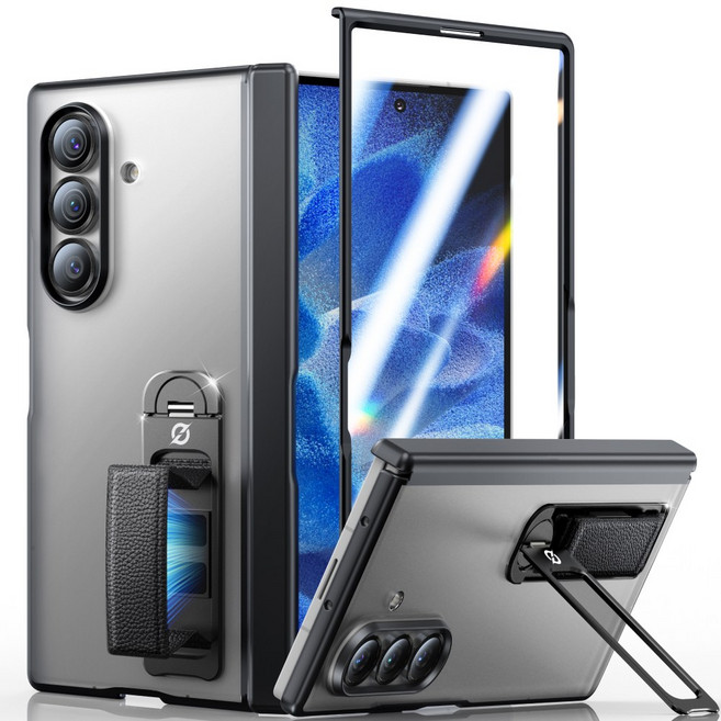 ESSENWOO Galaxy Z Fold 7 360도 회전 스탠드 핸드폰 케이스 힌지 보호 + 스킨터치 감성