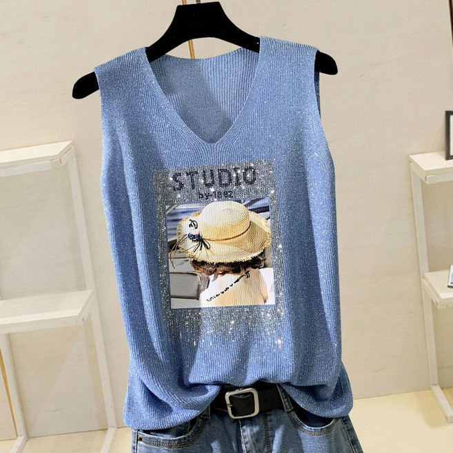 여성 민소매 니트티 빅사이즈 이너 나시 루즈핏 냉장고 민소매 상의 여름 여자 끈 나시티 CJJ