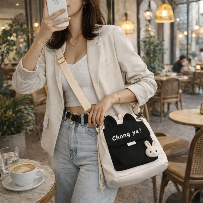 MIRRA 귀여운 캐릭터 미니 크로스백 가벼운 데일리 복조리 버킷백