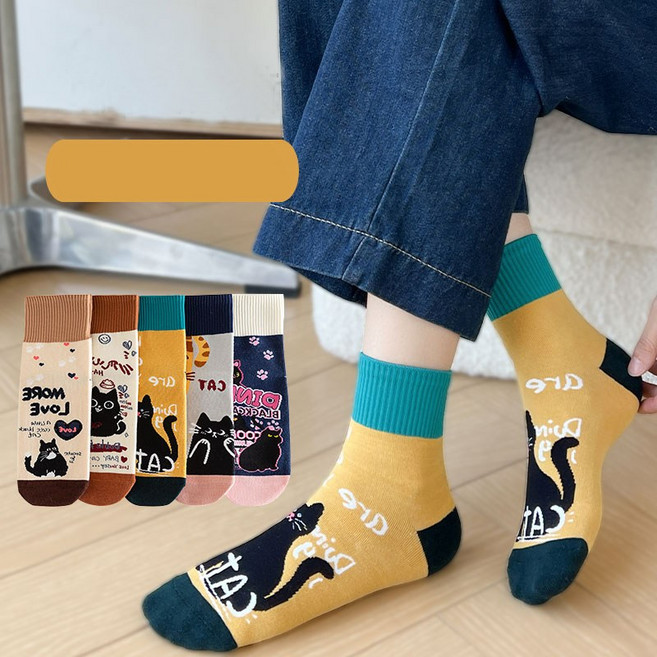 Wenyao 여성 캐릭터 중목 양말 5개입 WY009