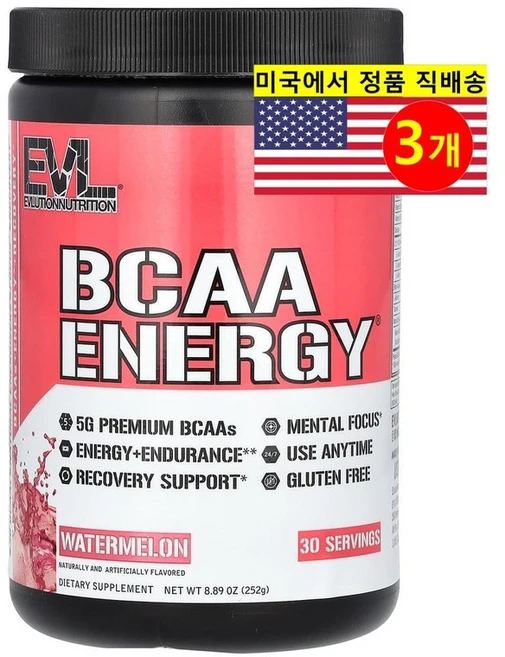 EVLution Nutrition BCAA 에너지 수박 252g 8.89oz, 3개 - 쿠팡