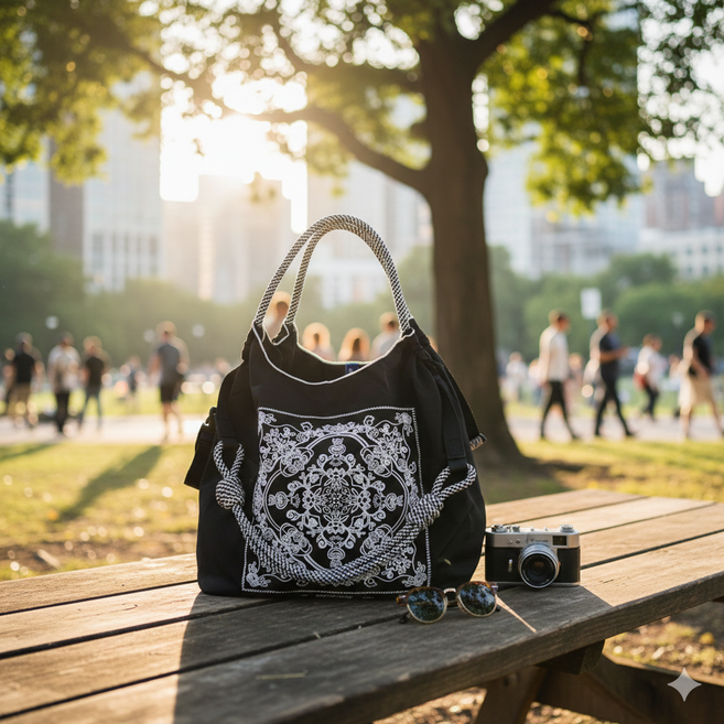 YAPOGI 연예인 에코백 자수 친환경 경량 스트랩 로프핸 쇼퍼백 숄더백